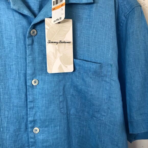 TOMMY BAHAMA SEA GLASS CAMP SHIRT IN BLUE YONDER Linen Men’s Size Small NWT - Picture 5 of 9